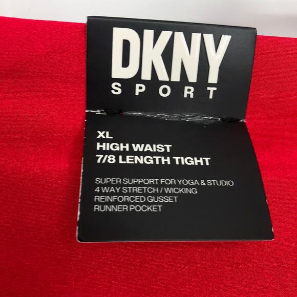 DKNY Womens Athletic Leggings XL Red High Waist 7/8 Length Pockets NWT - Picture 8 of 12